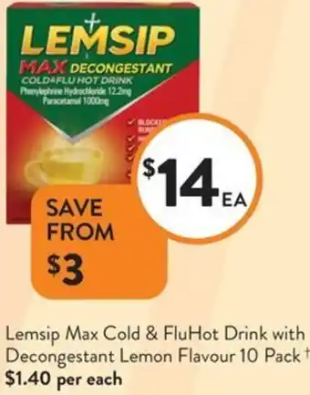 Foodworks Lemsip Max Cold & Flu Hot Drink with Decongestant Lemon Flavour offer