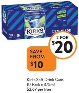 Foodworks Kirks Soft Drink Cans offer