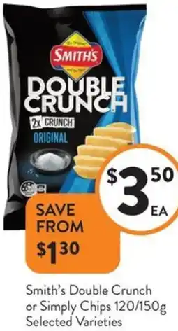 Foodworks Smith's Double Crunch or Simply Chips offer