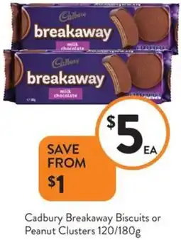 Foodworks Cadbury Breakaway Biscuits or Peanut Clusters offer