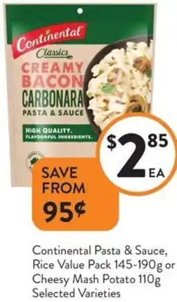 Foodworks Continental Pasta & Sauce, Rice Value Pack or Cheesy Mash Potato offer