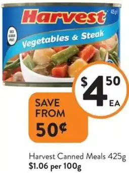 Foodworks Harvest Canned Meals offer