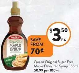 Foodworks Queen Original Sugar Free Maple Flavoured Syrup offer