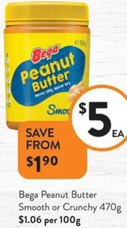 Foodworks Bega Peanut Butter Smooth or Crunchy offer