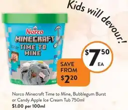 Foodworks Norco Minecraft Time to Mine, Bubblegum Burst or Candy Apple Ice Cream Tub offer