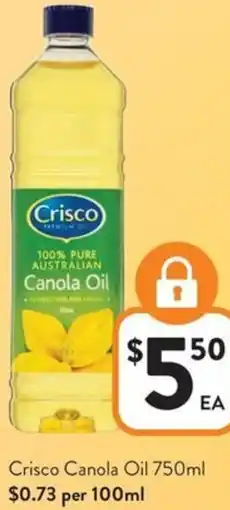 Foodworks Crisco Canola Oil offer
