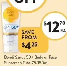 Foodworks Bondi Sands 50+ Body or Face Sunscreen Tube offer