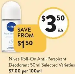 Foodworks Nivea Roll-On Anti-Perspirant Deodorant offer