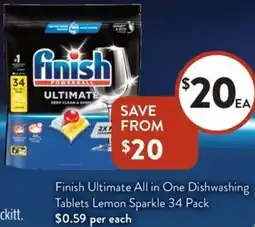 Foodworks Finish Ultimate All in One Dishwashing Tablets Lemon Sparkle offer