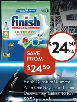 Foodworks Finish Quantum Ultimate All in One Regular or Lemon Dishwashing Tablets offer