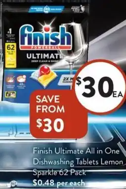 Foodworks Finish Ultimate All in One Dishwashing Tablets Lemon Sparkle offer