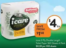 Foodworks icare 3 Ply Double Length Toilet Paper offer