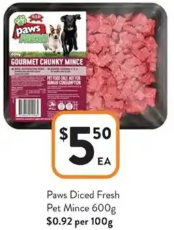 Foodworks Paws Diced Fresh Pet Mince offer