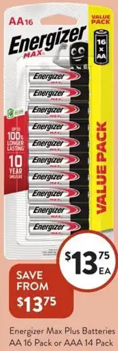 Foodworks Energizer Max Plus Batteries offer