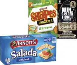 IGA Arnott’s Salada or Clix 250g, Shapes 130‑190g, Jatz 225g Selected Varieties offer