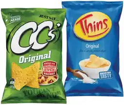IGA CC’s Corn Chips 175g, Thins Chips 150‑175g or Thins Onion Rings 85g Selected Varieties offer