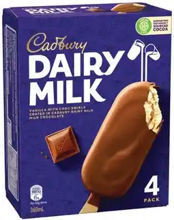 IGA Cadbury Ice Cream Sticks 4 Pack Selected Varieties offer