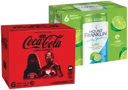 IGA Coca‑Cola, Mount Franklin or Deep Spring 6x250mL Selected Varieties offer