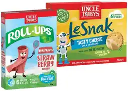 IGA Uncle Tobys Le Snak 6 Pack, Roll‑Ups 6 Pack or Muesli Bars 5‑6 Pack Selected Varieties offer