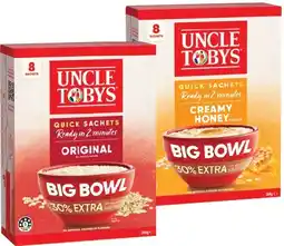 IGA Uncle Tobys Big Bowl Rolled Oats Quick Sachets 8 Pack Selected Varieties offer