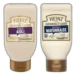 IGA Heinz Seriously Good Aioli, Mayonnaise or Tartare 295mL Selected Varieties offer