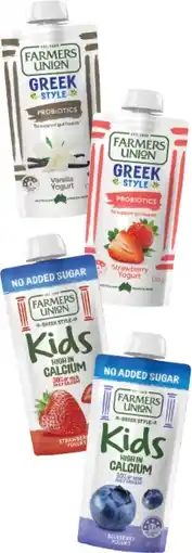IGA Farmers Union Greek Style Yogurt or Kids No Added Sugar Yogurt Pouch 130g Selected Varieties offer