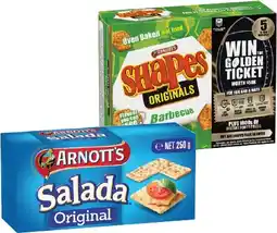 IGA Arnott’s Salada or Clix 250g, Shapes 130‑190g, Jatz or Savoy 225g Selected Varieties offer