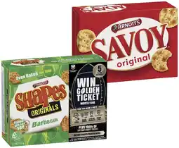 IGA Arnott’s Shapes 130-190g, Savoy 170-225g, Clix 250g Selected Varieties offer