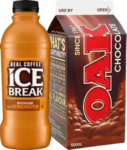 IGA Oak Flavoured Milk 600mL or Ice Break Coffee 500mL Selected Varieties offer