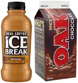 IGA Ice Break Real Coffee 500mL or Oak Flavoured Milk 600mL Selected Varieties offer