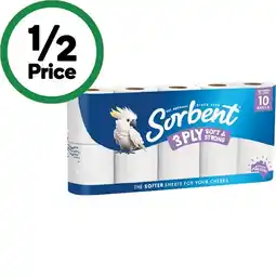 Woolworths Sorbent Soft & Strong 3 Ply Toilet Paper Pk 10 offer