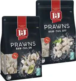 Coles I&J Raw Peeled Prawns Tail On or Tail Off 500g offer