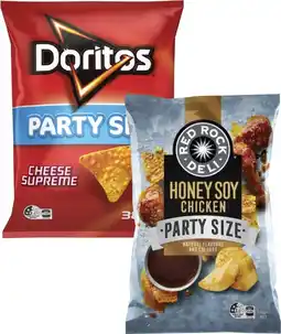 Coles Doritos Corn Chips or Red Rock Deli Potato Chips Party Size Bag 290g-380g offer