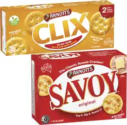 Coles Arnott's Savoy or Clix Crackers 225g-250g offer