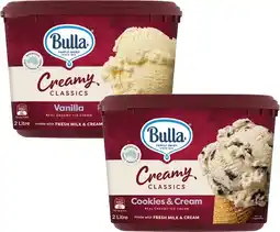 Coles Bulla Creamy Classics Ice Cream Tub 2 Litre offer