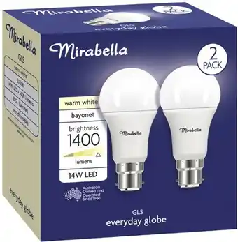 Coles Mirabella 14W GLS LED Light Globes 2 Pack offer