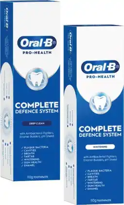 Coles Oral B Pro Health Advanced Deep Clean or Whitening Toothpaste 110g offer