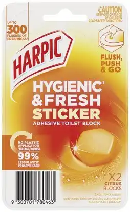 Coles Harpic Hygienic & Fresh Sticker Adhesive Toilet Block 2 Pack offer