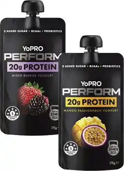 Coles Danone YoPro Perform Protein Yoghurt Pouch 175g offer
