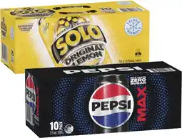 Coles Pepsi or Solo Soft Drink 10x375mL offer