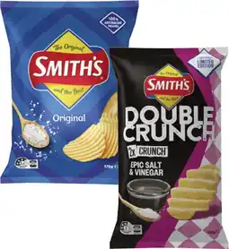 Coles Smith's Crinkle Cut or Double Crunch Potato Chips 150g-170g offer