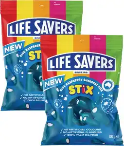 Coles NEW Life Savers Blue Raspberry Sherbert Fizz Stix 200g offer
