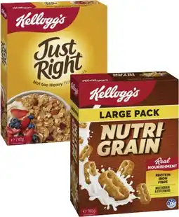 Coles Kellogg's Nutri Grain 765g or Just Right Cereal 740g offer