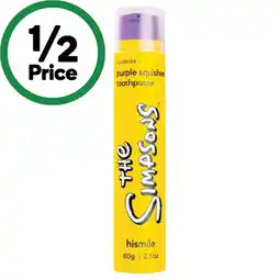 Woolworths Hismile The Simpsons Toothpaste Purple Squishee 60g offer