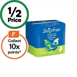 Woolworths Stayfree Ultra Thin Regular Pads with Wings Pk 14 offer