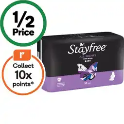 Woolworths Stayfree Ultra Thin All Nights Pads with Wings Pk 10 offer