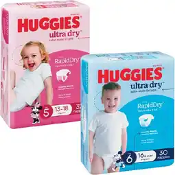 Woolworths Huggies Ultra Dry Nappies Pk 30-54 offer