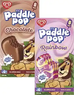 Coles Streets Rainbow or Chocolate Paddle Pop Sticks 8 Pack 544mL offer