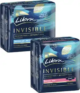 Coles Libra Invisible Pads with Wings Regular 12 Pack or Super 10 Pack offer