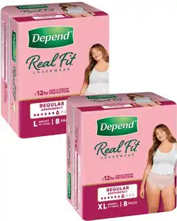 Coles Depend Real Fit Continence Underwear for Women Size L or XL 8 Pack offer